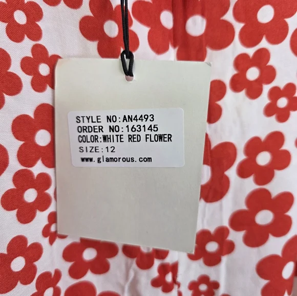 Nwt Glamorous Women's Red Mini Dresses Tie Puff Sleeve Floral Mini Dress Size 12 - Picture 15 of 16